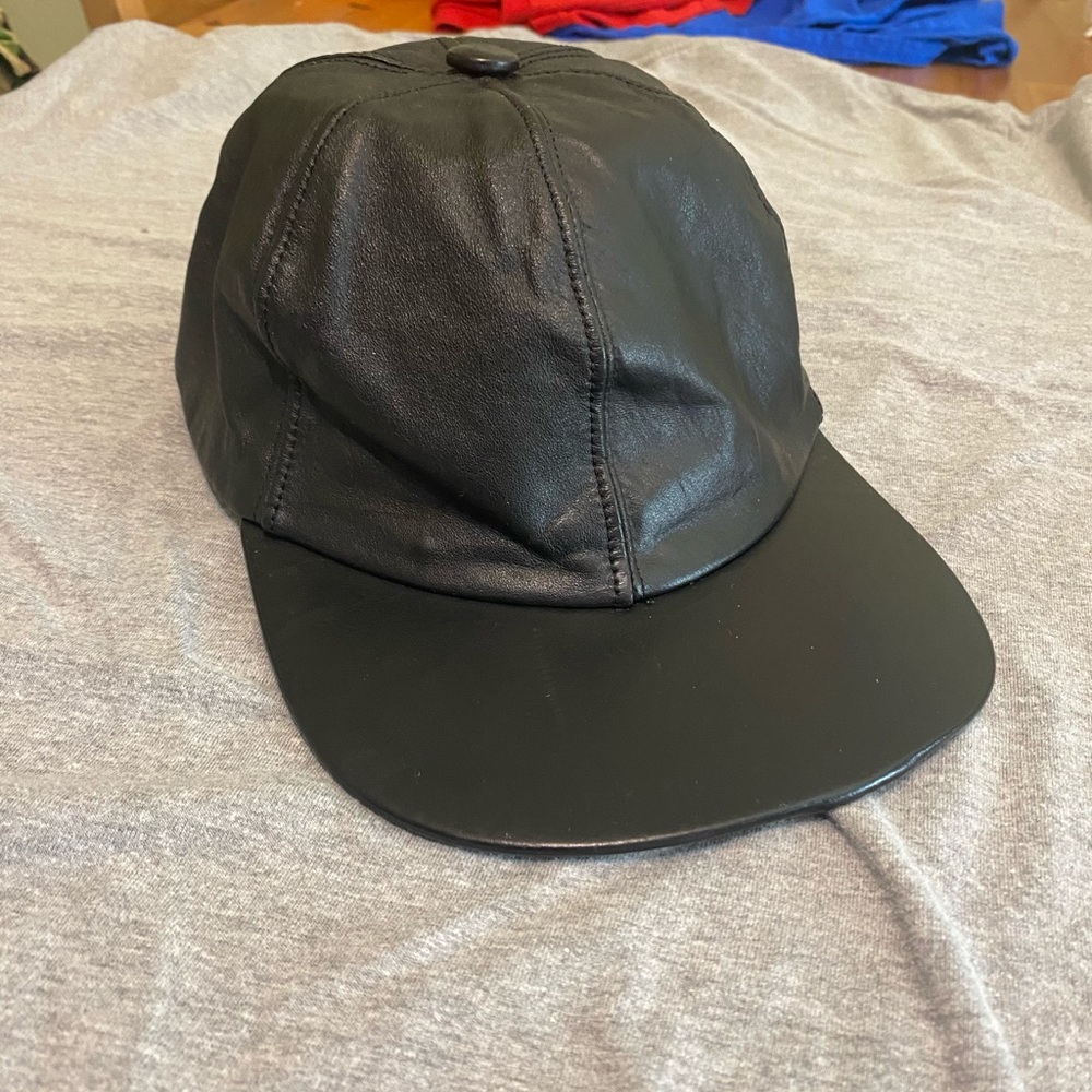 Vintage Flat Brimmed Black Leather Baseball hat